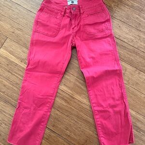 Gap Hot Pink Stretch Capri Pants sz 0 Frayed Hem Floral pocket
